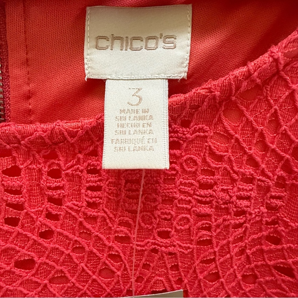 Chico's Lace Dress Size 3 US X-Large Coral Orange  Eyelet Cutout Overlay Lined